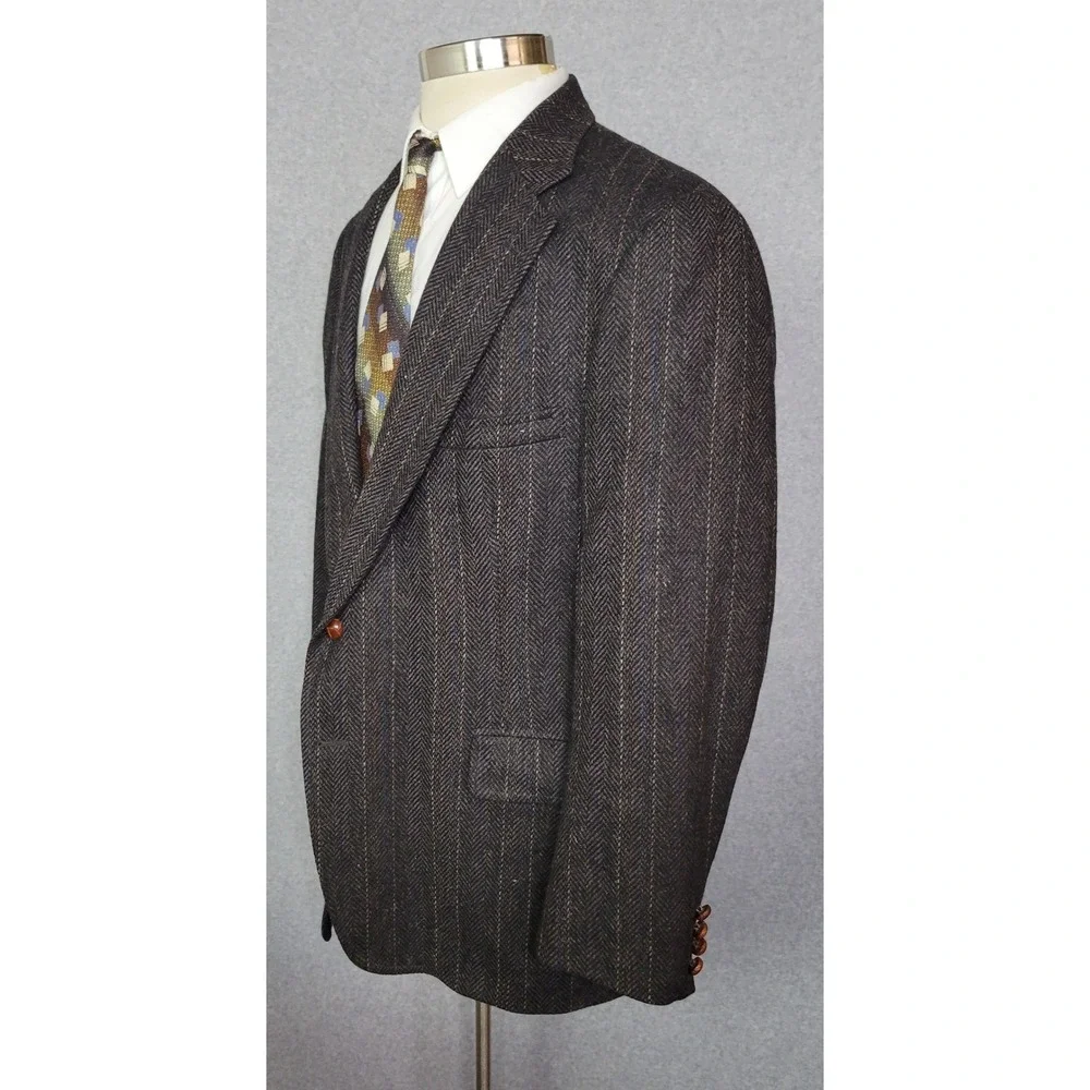 Chaps Ralph Lauren Mens Brown Herringbone Striped Wool Blazer Sport Coat USA 44?
